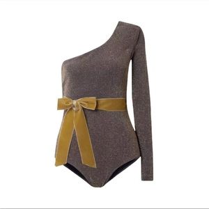 ARTCLUB MILLER BODY - Bronze Body Suit One Shoulder Asymmetrical Neck -Small